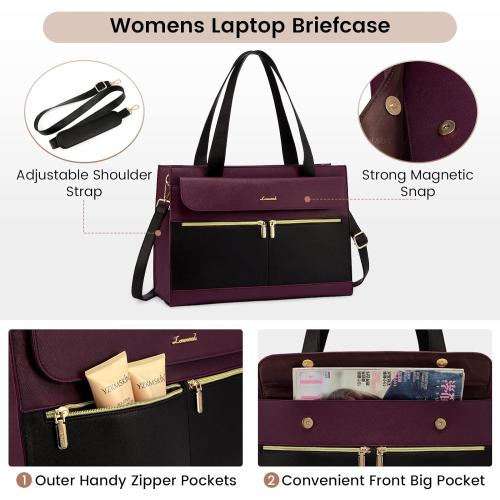 LOVEVOOK Laptop Bag for Women 15.6 Inch Tote Work Professional Leather Computer Briefcase Waterproof Handbag Shoulder Large Capacity Business Teacher Office Crossbody Purse