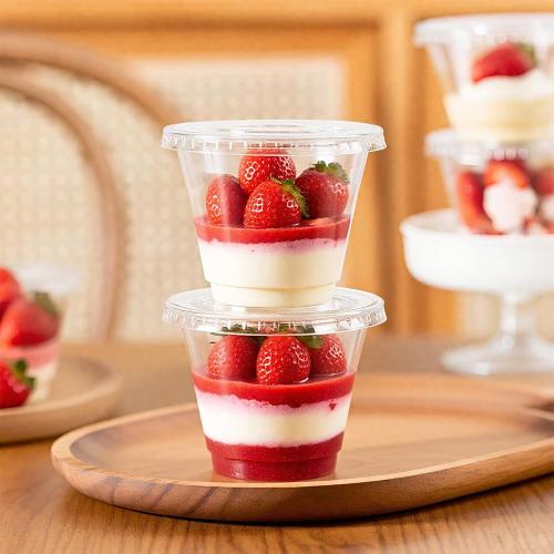 50 Packs 9oz Disposable Dessert Cups with Lids No Hole, Clear Plastic Cups with Lids for Ice Cream, Cake, Snacks, Fruit, Cold Drinks, Smoothie, Pudding, Salad