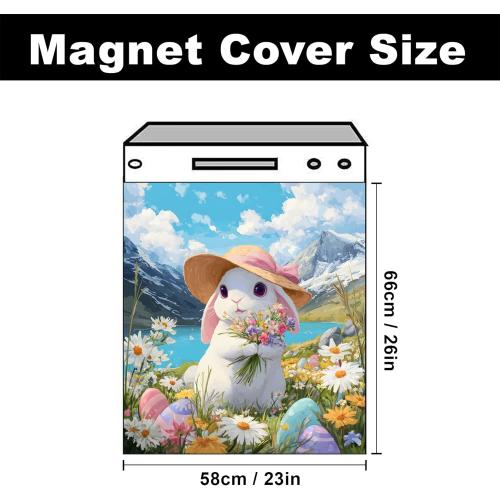 BVBOX Dishwasher Magnet Cover 23x26 Reusable Magnetic Refrigerator Covers Dishwasher Magnets Decorative Cover Fridge Door Skin Panel Stickers (Pink Hat Rabbit, 23 W x 26 H)