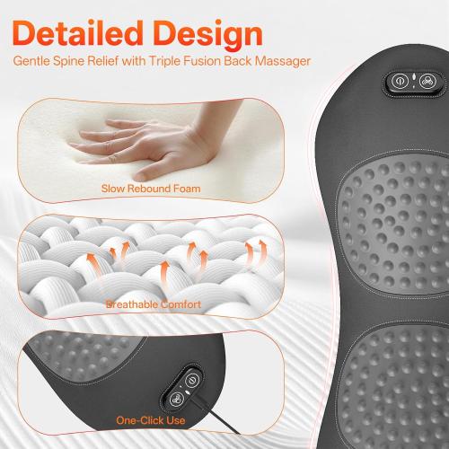 3-in-1 Electric Lumbar Support Pillow for Bed and Chair, Triple Fusion Back Massager with Heated, Vibration and Traction for Lower Back Pain Relief and Spine Support