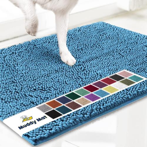 Muddy Mat® | Super Absorbent Door Mat Indoor, Microfiber Quick Dry Chenille Entryway Rug, Non-Slip Front Door Mat, Indoor Mats for Entryway, Machine Washable Pet Rug, Sky Blue