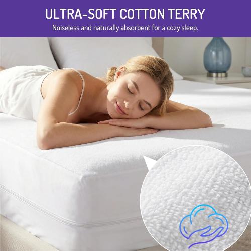 Degrees of Comfort Bed Bug Mattress Cover Queen Size - 13-15 Deep Pocket 3M Scotchgard Waterproof Zippered Encasement Protector, Breathable Cotton Terry Top
