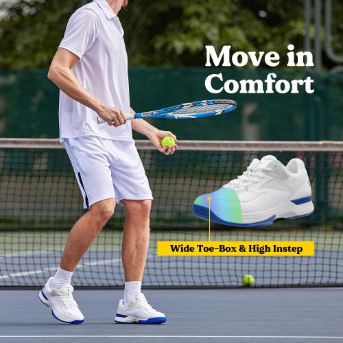FitVille Men‘s Wide Pickleball Shoes All Court Tennis Shoes with Arch Support for Plantar Fasciitis