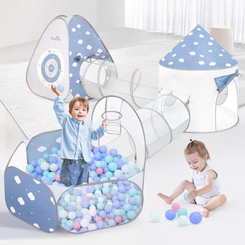 Dreamon 5 in 1 Kids Play Tent with Tunnel, Pop Up Play Tent with Ball Pits for Toddlers, Foldable Kids Tunnel with Carry Bag and Basketball Hoop, Toddler Tents Indoor & Outdoor