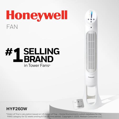 Honeywell QuietSet Whole Room Oscillating Tower Fan with Remote, White, HYF260