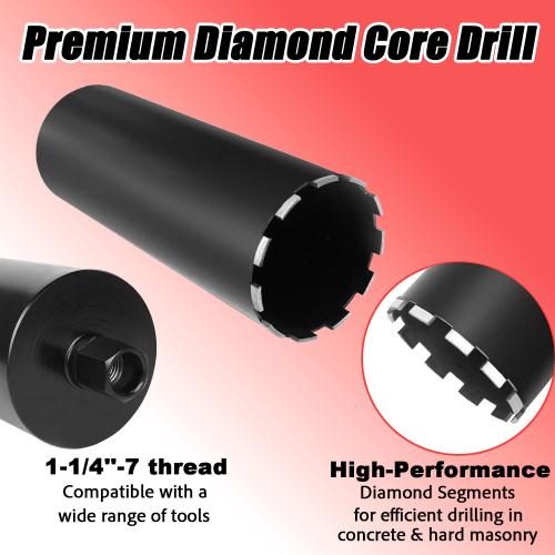 6 Diamond Concrete Core Drill Bit, 1-1/4-7 Thread Laser Welded Core Bit, 17-3/4 Drilling Depth High-Performance Core Drill Bit for Concrete, Stone, Brick, Floors and Masonry Wall