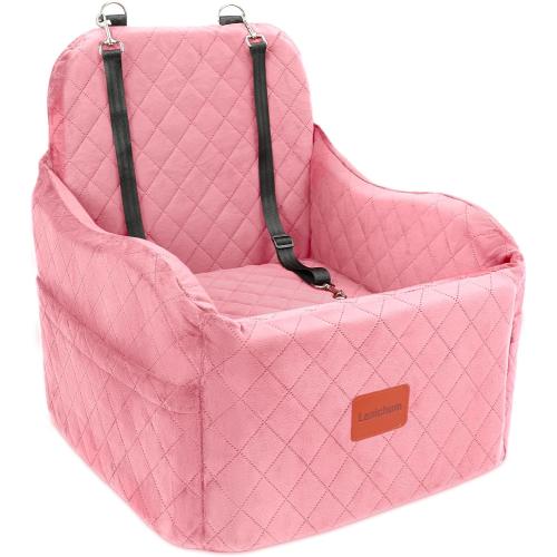 Dog Booster Car Seat for Small/Medium Dogs,Soft Puppy Portable Car Seat with Elevated Cushion,Fits in Front/Back Seat,Fully Detachable and Washable,Easy to Install (Pink, Medium)