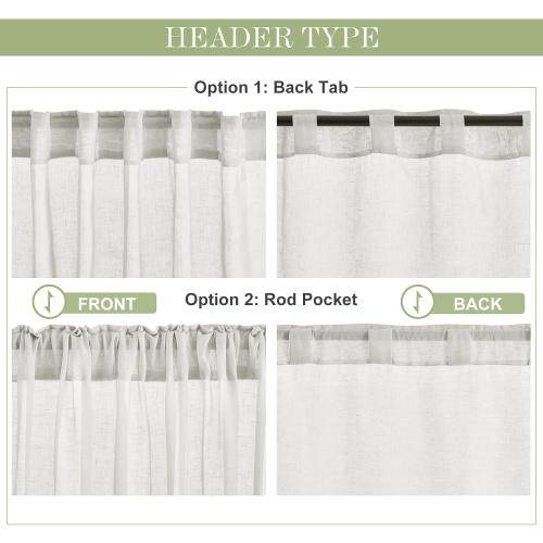 PONY DANCE Linen Curtains 96 inches Long - 2 Panels Natural Flax Blended Sheer Drapes for Living Room, Window Treatments Panels for Patio Glass Door/Bedroom, 52 x 96 in, Natural