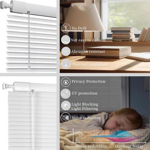 No Tools No Drill 1 Aluminium Mini Blinds,Cordless Venetian Blinds Light Filtering，Blackout，UV Protection，Horizontal Blinds and Shades for Window Door Size.White