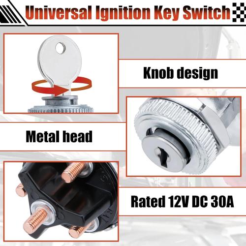 Ignition Switch with Key, Universal Ignition Key Switch, 12V 4 Position
