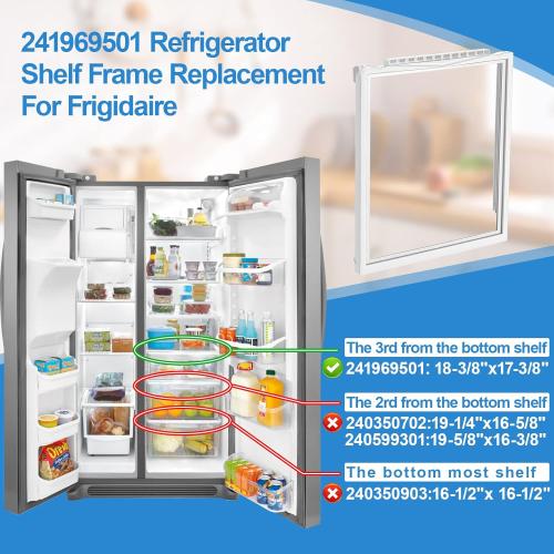 UPGRADED 241969501 Shelf Frame without Glass Refrigerator Compatible with Frigidaire Shelf Replacement Refrigerator Crisper Drawer Shelf Cover Parts LFSS2612TF0, FGHS2631PF4A, FFSS2615TS0 Shelves
