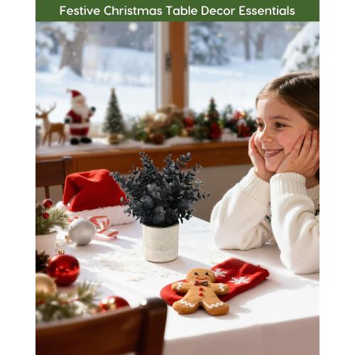 Velener 1 PCS Small Fake Eucalyptus Plant Artificial Potted Plants Indoor for Christmas Decor Indoor Realistic Faux Plant for Office, Bathroom, Living Room, Desk, Shelf, Home Decor (Black)