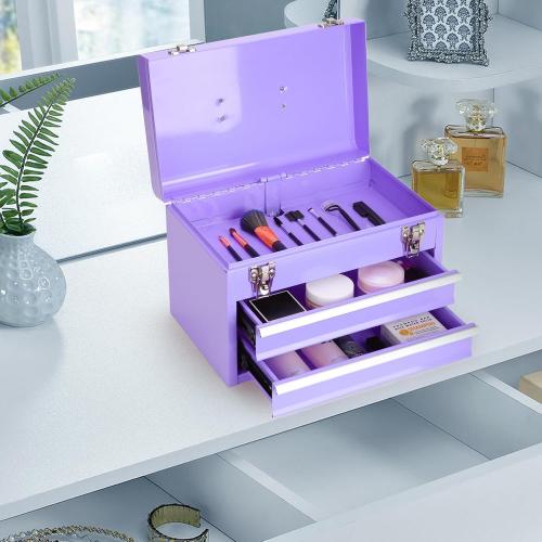 14 Inch Steel Portable Tool Box with drawers - Tool Storage Box Organizer with Metal Latch Closur - Powder Coated Toolbox Chest for Tools Storage Cabinet (PURPLE)