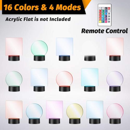 6 Pieces 3D Night LED Light Lamp Base 16 Colors LED Display Base with Remote Control and USB Cable, Christmas Light Lamp Display Acrylic for Restaurant Shop(Small,Black)