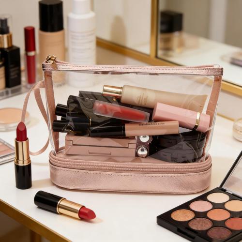 Ethereal Clear Makeup Bag, TSA Travel Makeup Organizer Bag Rose Gold Makeup Bags for Women Small Cosmetic Bag Portable Makeup Bag for Purse
