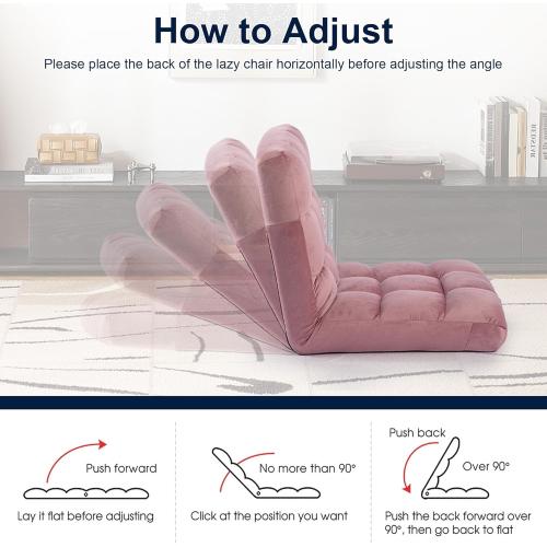 Floor Chair, 24 inches Wide Oversized Velvet Armless Lay Flat Floor seat Padded Meditation Chair with 6 Adjustable Position Ergonomic Comfortable Convenient(LRSF-008-PINK)