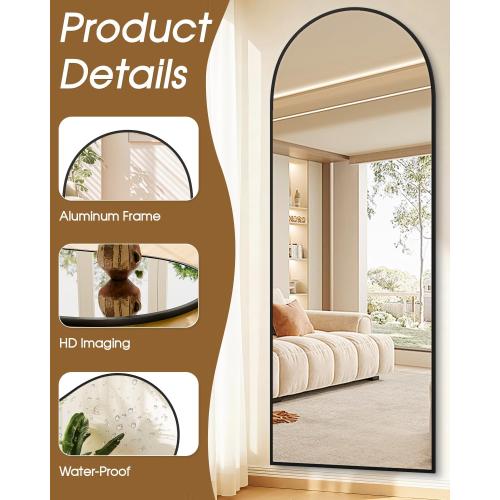 SUNQUEEN 58x19 Floor Mirror Full Length, Arched Full Length Mirror with Stand, Full Body Mirrors for Bedroom Living Room or Cloakroom Black