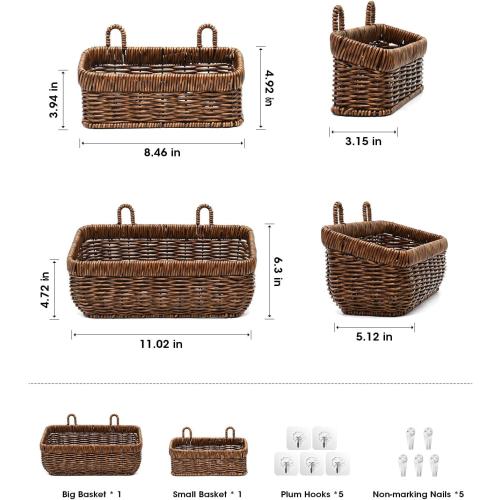 AceList Wall Hanging Basket, Boho Style Hand-Woven Hanging Storage Baskets - Set of 2, Ideal for Boho Room Decor, Kitchen, Garden, and Living Room(Brown)