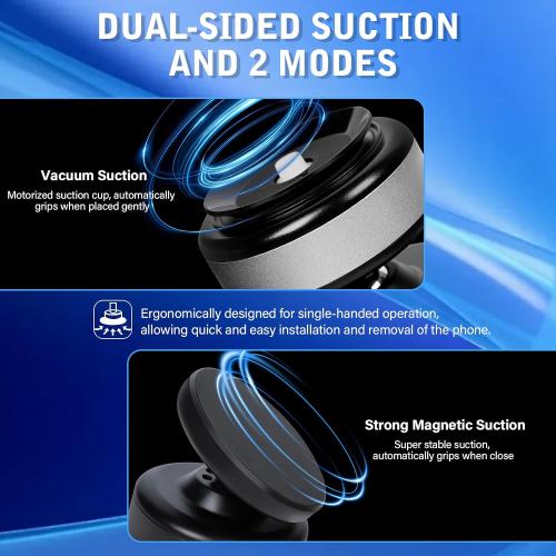 360 Rotatable Car Magnetic Phone Holder,Electric Vacuum Magnetic Suction Car Phone Mount,Magnetic Adsorption Double Cell Phone Holder-Sided Strong Suction for Car Mirro Gym All Smooth Surface(Silver)