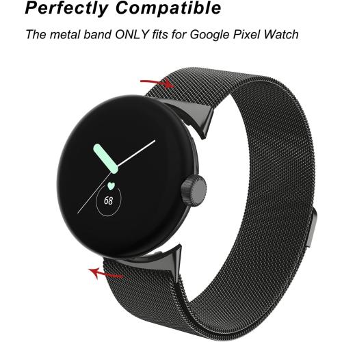Amzpas Metal Band Compatible with Google Pixel Watch Bands for Women Men, Stainless Steel Mesh Loop Adjustable Wristband Replacement Strap for Google Pixel Watch 1/2 / 3 41mm Band