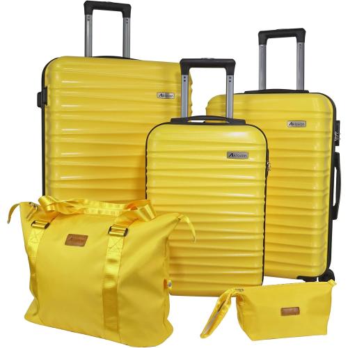Luggage Sets 3 Piece(20/24/28)-Suitcase Set- Luggage with Wheels-PC   ABS Durable Lightweight Rotating hardshell suitcase 5PCS(Yellow)