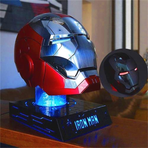 Javis Cool Mark 5 Helmet Silver Voice Control/Sensing/Remote Control Open/Close with Sounds & LED Eyes Light Up Super Hero 1:1 Model Cosplay Prop for Halloween Christmas and Birthday.