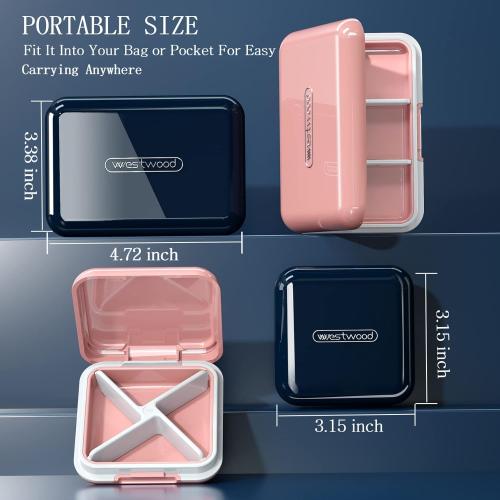 DUBSTAR Travel Pill Organizer Moisture Waterproof Small Pill Box for Pocket Purse 4 6 Compartments Portable Pill Case Medicine Vitamin Holder Container,Blue