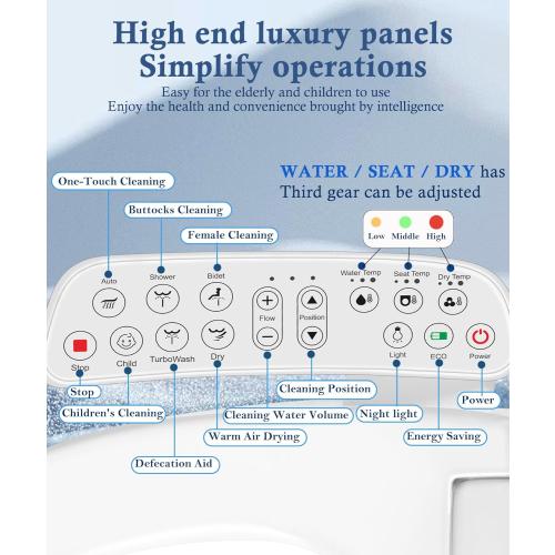 Electric Bidet Toilet Seat Elongated with Heated Seat, Warm Air Dryer, Endless Warm Water, Oscillating and Pulsating Spray Wash, Stainless Steel Self-Clean Nozzle (Single Temperature Display)