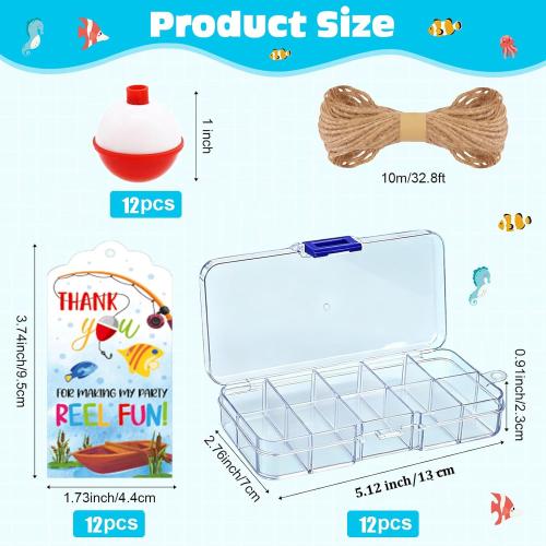 12 Set Fishing Candy Little Tackle Boxes for Birthday Party Favors with 12 Fishing Bobber 12 Thank You Cards for Making My Party Reel Fun Gone Fishing Theme Supplies Fishing Decorations (12)