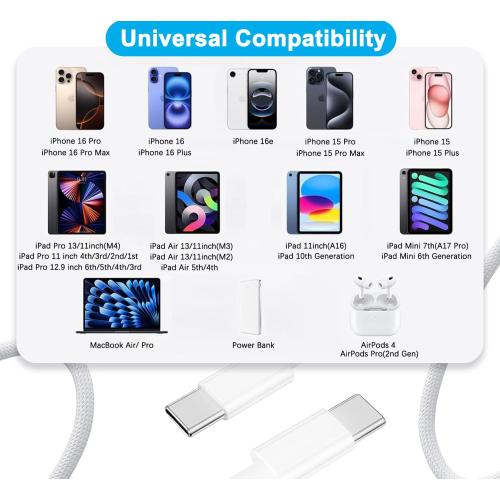 iPhone 17 16 Charger Fast Charging,Apple iPhone USB C Fast Charger Block,2Pack 6FT Type C USB C to C Woven Cable Cord for iPhone 17/17 Pro Max/17 Pro/Air/16 Pro Max/16 Pro/15 Pro Max,iPad Pro/Air/Mini