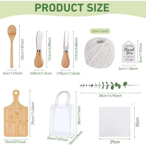 Baby Shower Prizes for Game Winners Bamboo Cheese Board Spoon Fork Butter Spreaders Plaid Towel Thank You Card and Gift Bags for Baby Shower Wedding Bridal Shower Favors (Bamboo, 1 Set)