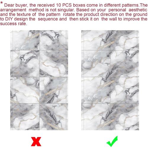 10pcs Thick Marble Peel and Stick Waterproof Wall Panels,Heat-Resistant Backsplash Tile, 23.6x11.8 PVC Foam Wall Sticker for Kitchen,Living Rooms,TV Walls,Colorful (Not Real Tile 19.4Sq. Ft.)