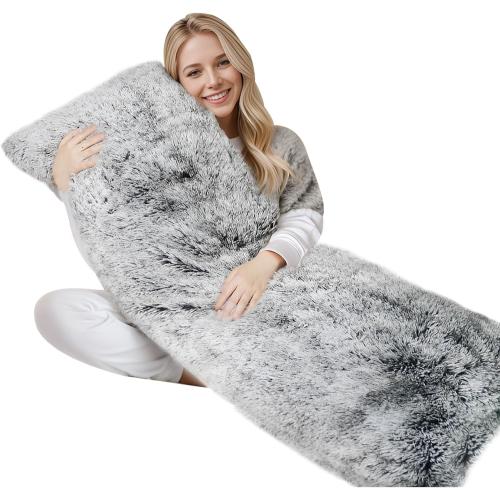 ZonLi Fluffy Body Pillow, Full Body Pillows for Adults, Long Pillow for Sleeping with Removable Cover and Adjustable Filling for Side Sleeper & Pregnancy，Large and Firm Pillow, Machine Washable(Grey)