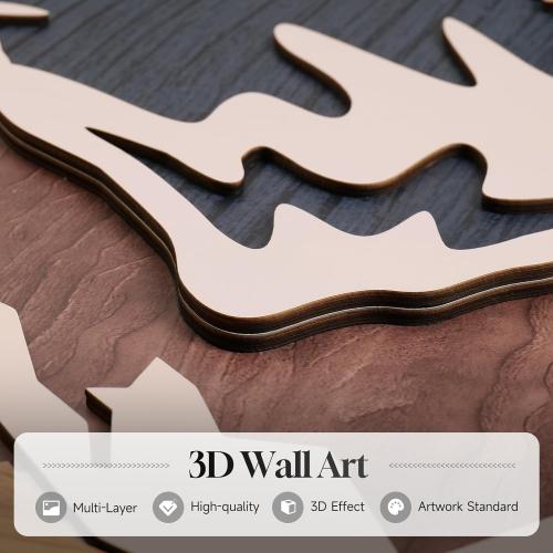 Framed Textured Wood Mountain Wall Art for Living Room, Large 3 Piece 3D Wood Farmhouse Artwork for Walls, Boho Landscape Mountain Forest Sun Wall Art Decor for Bedroom Office Hallway, 24x36 Inch