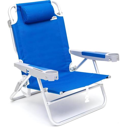 SUNNYFEEL Extra Wide 28 Low Beach Chair 5 Position Lay Flat, XL Oversized Portable Folding Camping Chairs with Cup Holder for Outdoor/Trip, Lightweight Foldable Backpack Beach Chair for Adults