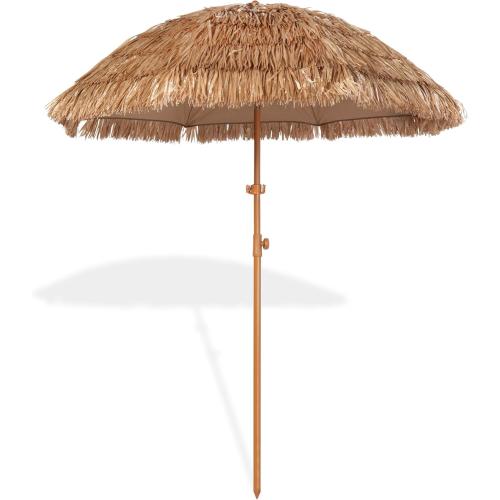 6.5ft Hula Tahtched Tiki Patio Umbrella, Beach Umbrella Hawaiian Style with Hanging Hook and Tilt Design, 8 Ribs with Carry Bag for Outdoor Tiki Bar, Tropical Palapa, Garden, Pool, Natural
