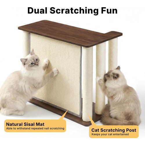 Veehoo Couch Protector from Cat Claws, Couch End Table with Cat Scratch Panel and Scratching Posts, Pet Corner Sofa Side Table Scratcher, Back Walnut, Left‼️used‼️