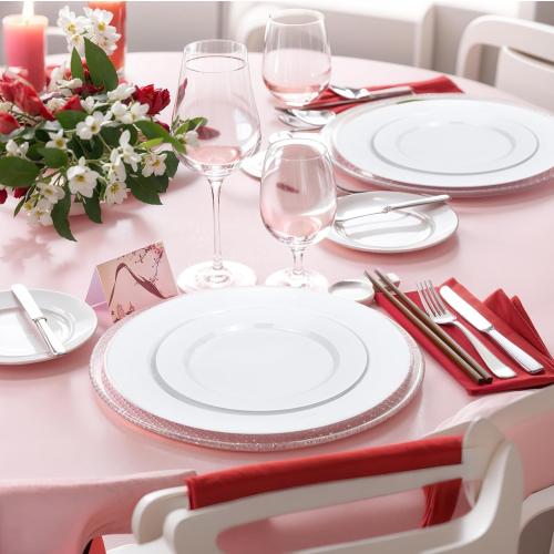FLOWERCAT 200PCS White Plastic Plates Disposable Plates for Party - Heavy Duty Plastic Plates - 100 10 Dinner Plates and 100 7 Salad Plates for Weddings, Easter Parties and Events