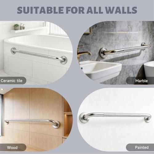 36 Inch Shower Grab Bar 1.25 Dia, Chrome Anti Slip Bathroom Grab Bar, 304 Stainless Steel Knurled Handicap Grab Bars, Safety Support Handrail, Assist Bath Shower Handle for Elderly Injury Senior