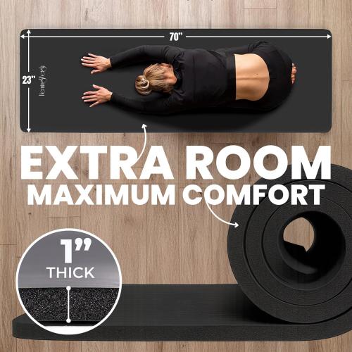 Size Large Color Black HemingWeigh 1 Inch Extra Thick Non Slip Yoga Mat - Exercise Mats for Home Workouts, Black