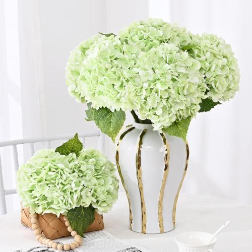 3Pcs Real Touch Hydrangea Artificial Flowers, 21 Fake Flowers, Light Green
