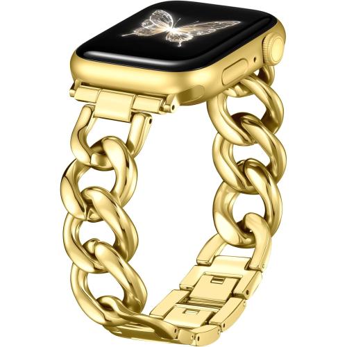 DaQin Gold Band Compatible with Apple Watch Bands for Women 40mm 38mm 41mm 42mm 44mm 45mm 46mm, Metal Chain Link Steel Replacement Accessories Bracelet for iWatch Bands Series 11 10 9 8 7 6 5 4 3 2 1