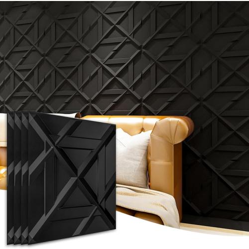 Art3d PVC 3D Wall Panel, Decorative Wall Tile in Black 12-Pack 19.7x19.7