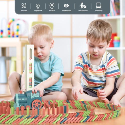 Kids Games Domino Train Toys: 180PCS Automatic Stacking Creative Game 3  Year Old - Stem Montessori Toy for Boys 4-6 - Summer Autistic Christmas Birthday Gifts 5 6 Toddler Girls Ages 4-8