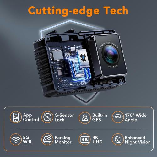 4K Dash Cam Front and Rear, STARVIS 2 Night Vision, Free 64GB Card, 5GHz WiFi with App, Built-in GPS, Dash Camera for Cars 170° Wide Angle, 3 IPS Screen, Loop Recording, 24H Parking Monitor