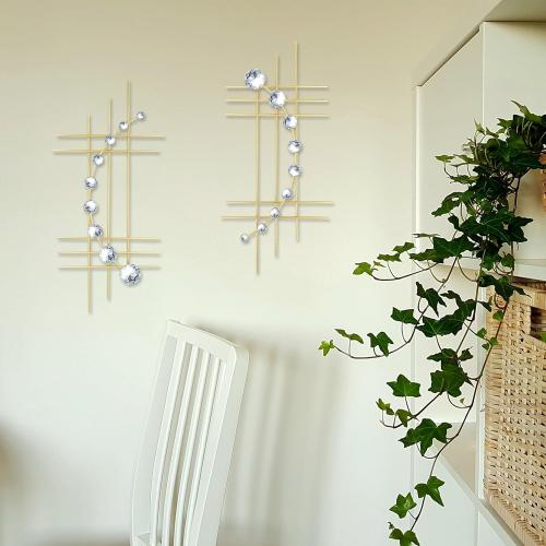 ZEXUIRU 2 Pcs. Abstract Metal Art for Wall Decor Living Room Bedroom Bathroom Office Metal Bling Modern Geometric Hanging Vertical Small Iron Sculpture Plaque Pack -Gold 16.5in