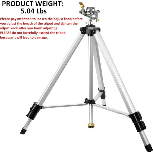 STYDDI Heavy Duty Impact Sprinkler on Tripod Base, Extra Tall Metal Pulsating Telescoping Tripod Sprinkler for Large Area, Yard, Lawn, Garden, Waters up to 90 Ft. Diameter, Legs Extends Up to 50-inch