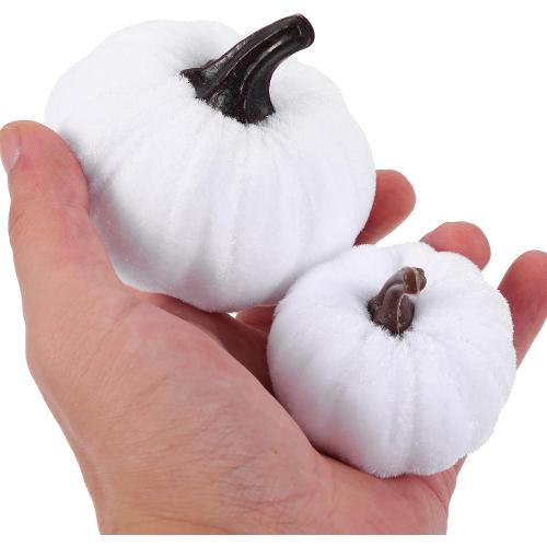 Artificial Foam Pumpkins Halloween Decoration Set, Colorful Wrapped Velvet Surface, White  Mixed Sizes, Seasonal Harvest Ornament for Home and Party Decor