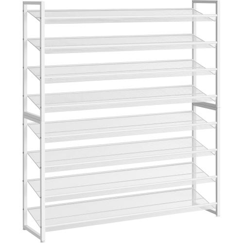Shoe Rack, Long Shoe Organizer,Max Holds 50 Pairs,8 Tier Metal Shoe Storage Shelf,4-Tier Stackable Shoes Organizer for Garage, Entryway,White