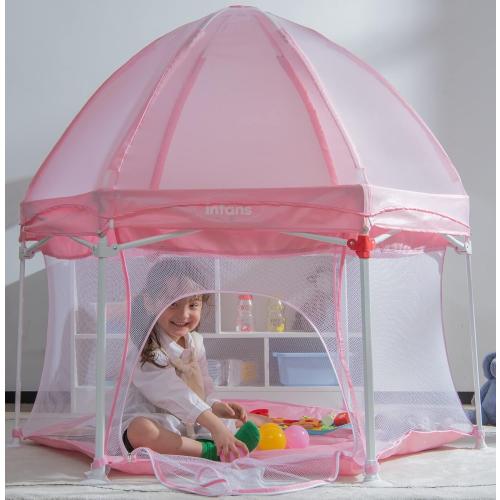 INFANS Baby Playpen with Removable Mesh & UV Canopy, 53 Portable Playhouse with Carry Bag, Dome, Padded Floor, Easy Folding Playard Activity Center (Light Pink)
